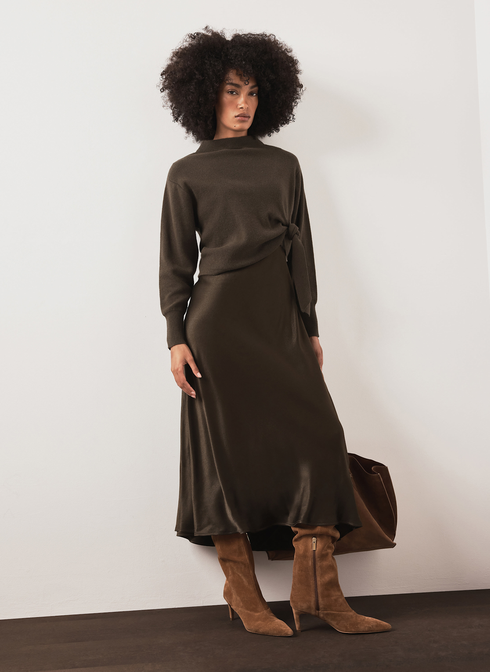Khaki 2-in-1 Midi Dress