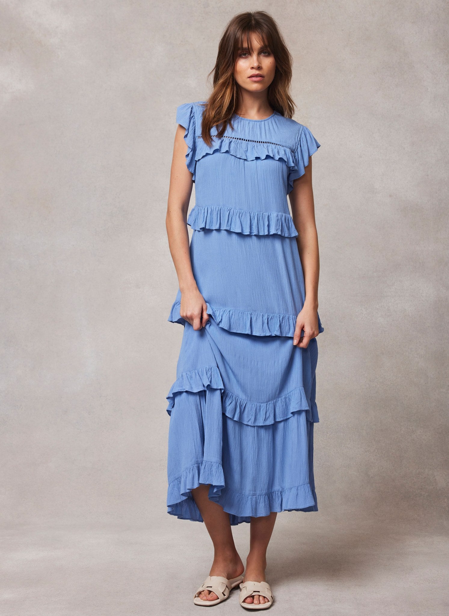 Blue Tiered Ruffle Midi Dress – Mint Velvet