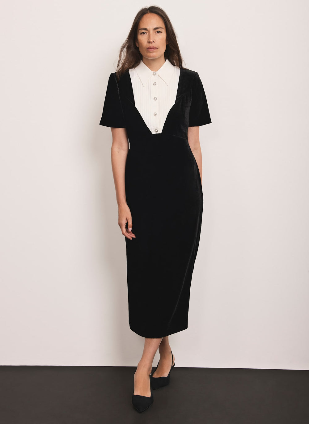 Black Velvet Shirt Midi Dress