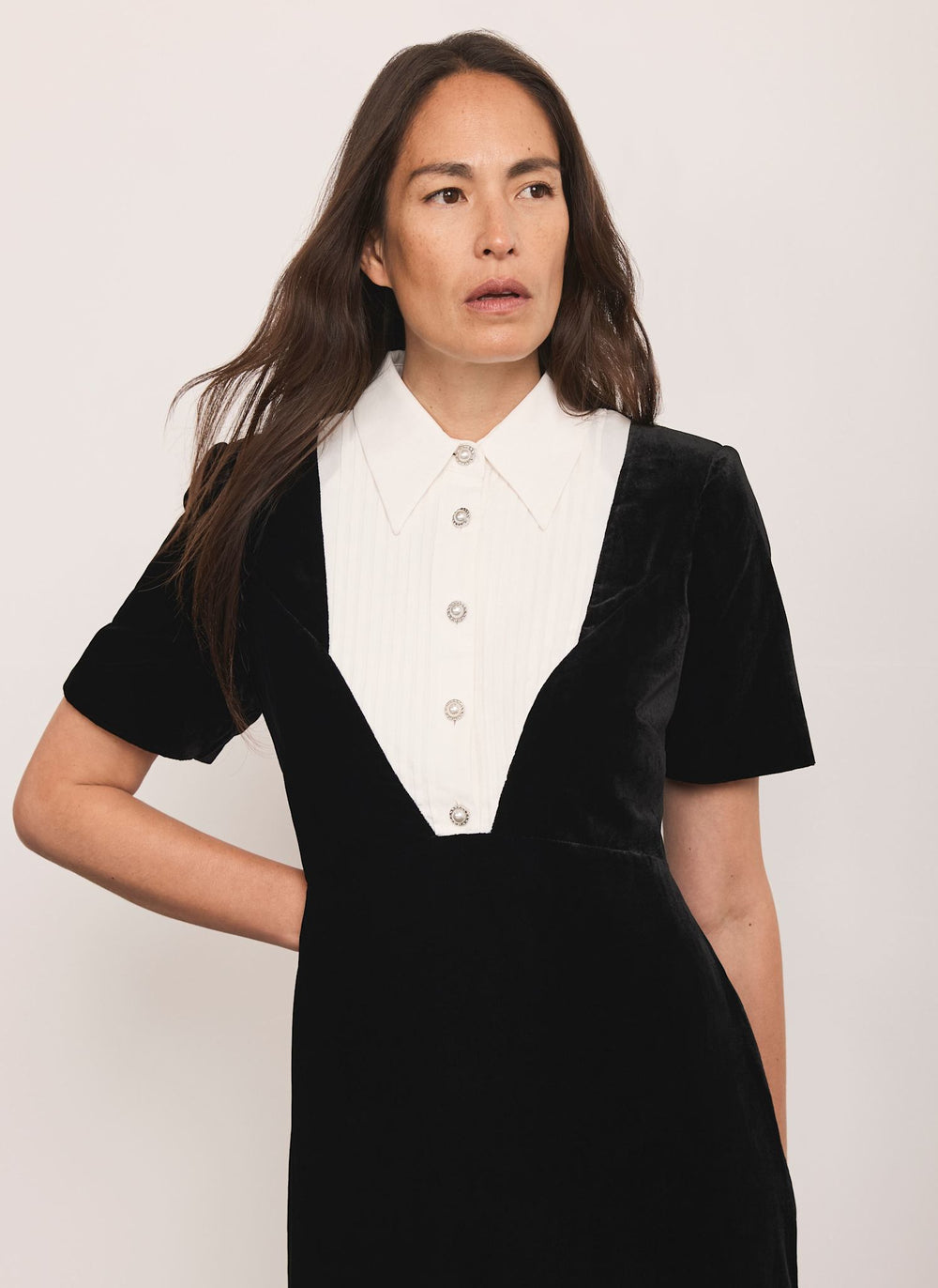 Black Velvet Shirt Midi Dress