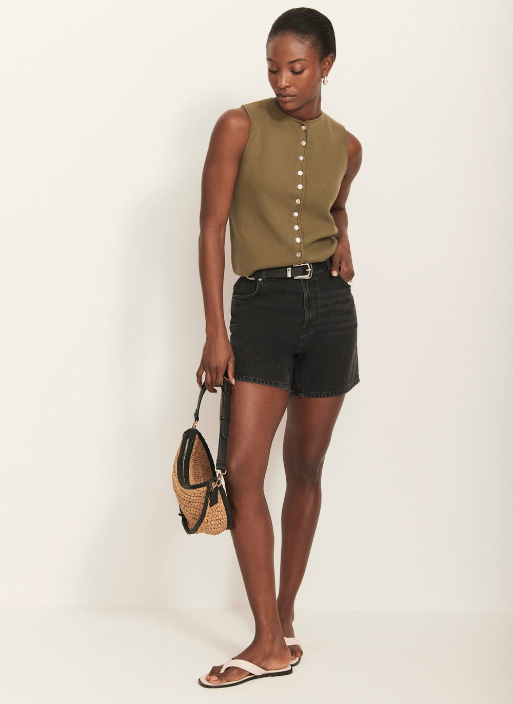 Washed Black Denim Shorts