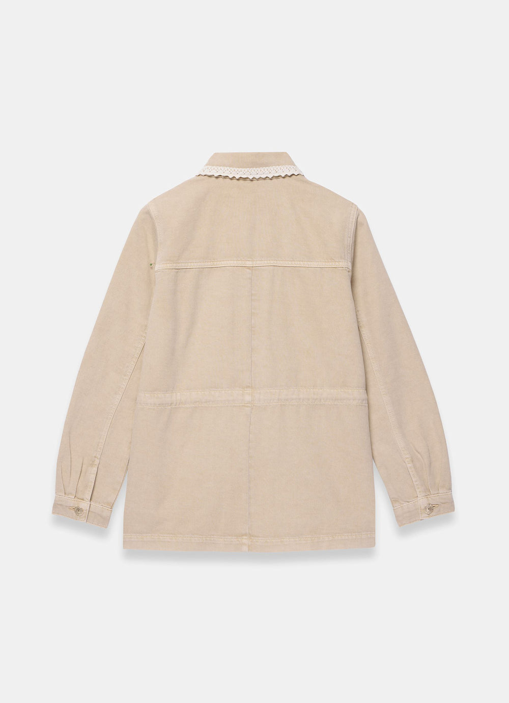 Neutral Washed Lace Trim Shacket