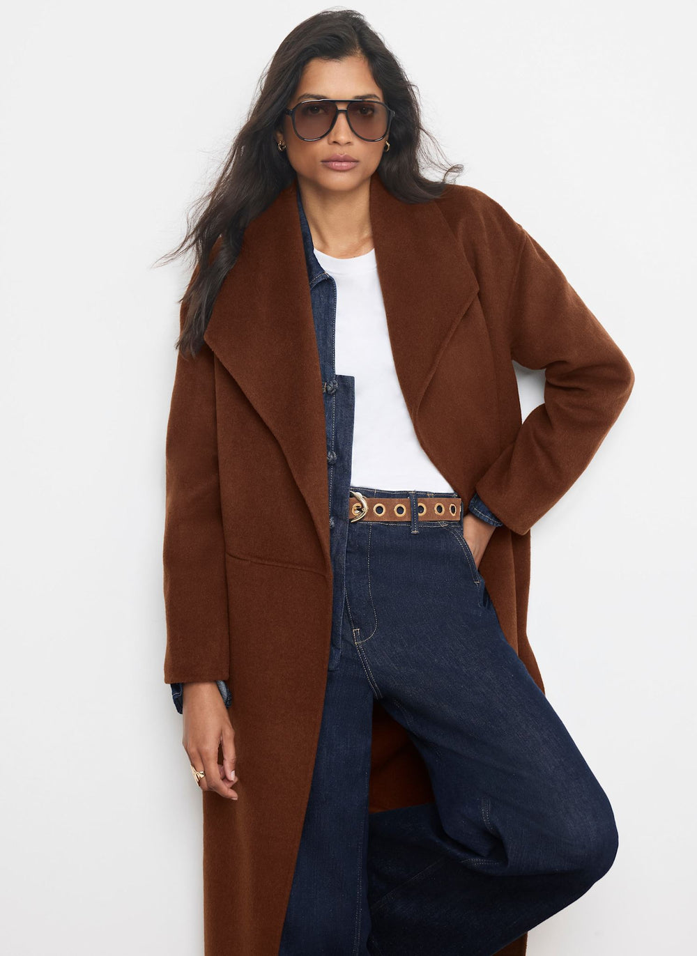 Brown Wool Blend Waterfall Hand Finished Coat