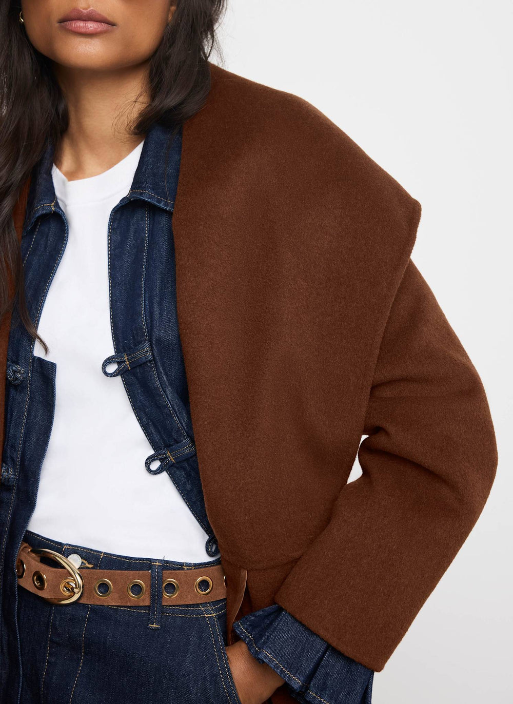 Brown Wool Blend Waterfall Hand Finished Coat
