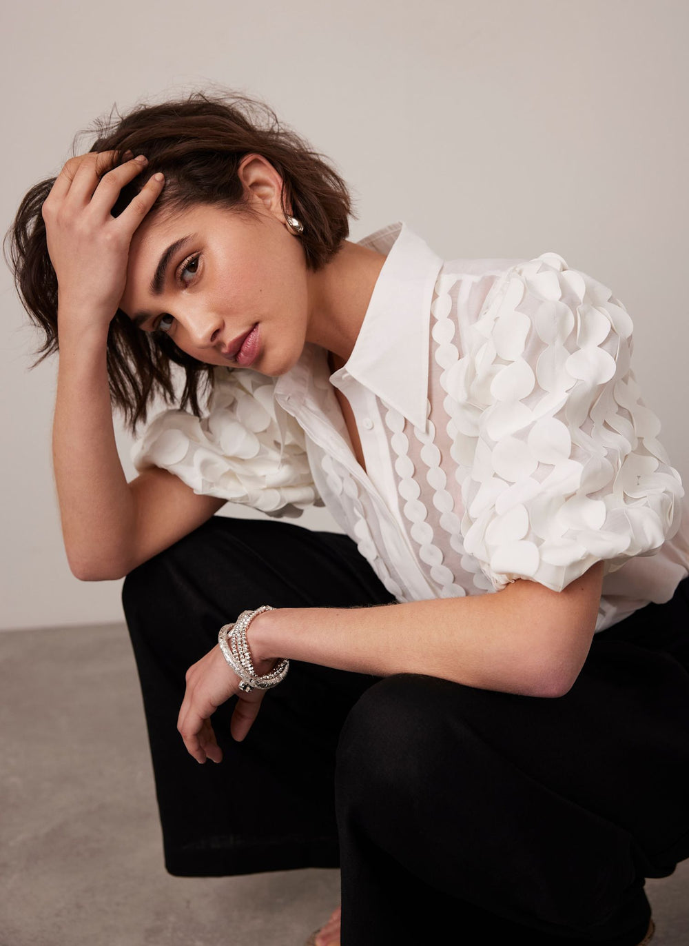 White Organza Puff Sleeve Shirt