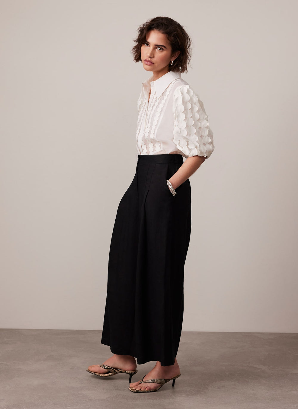 White Organza Puff Sleeve Shirt