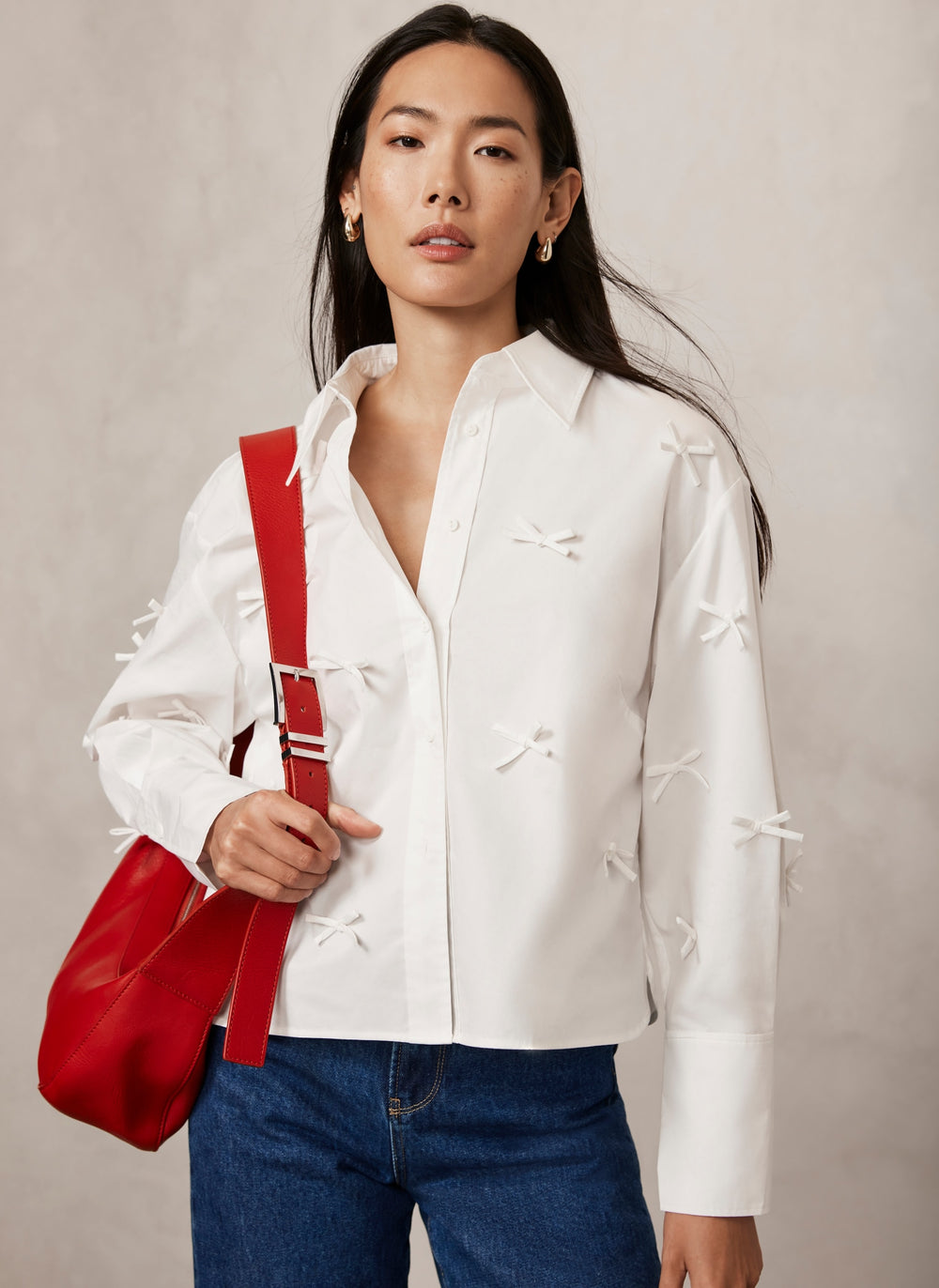 White Bow Detail Shirt