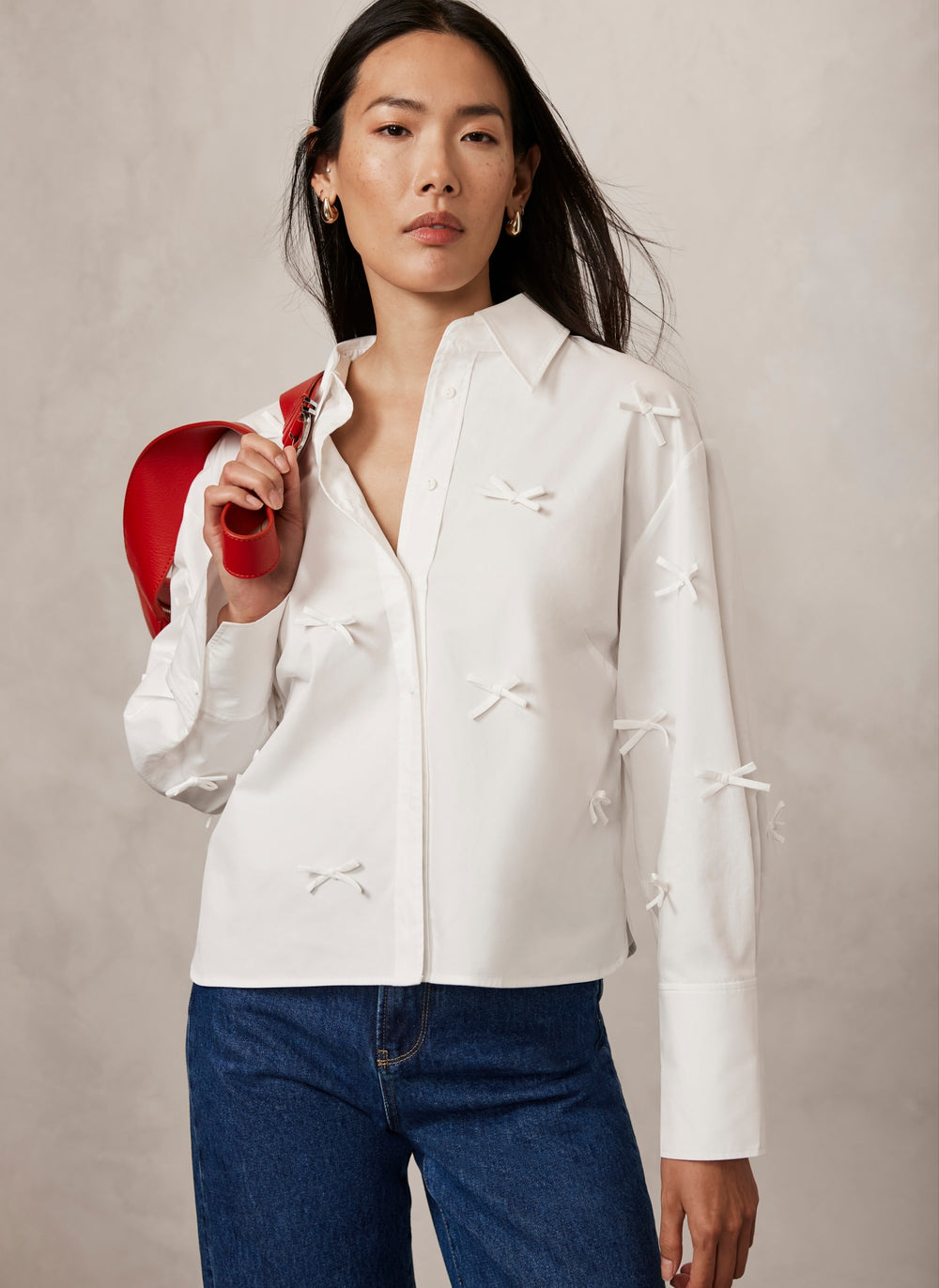 White Bow Detail Shirt