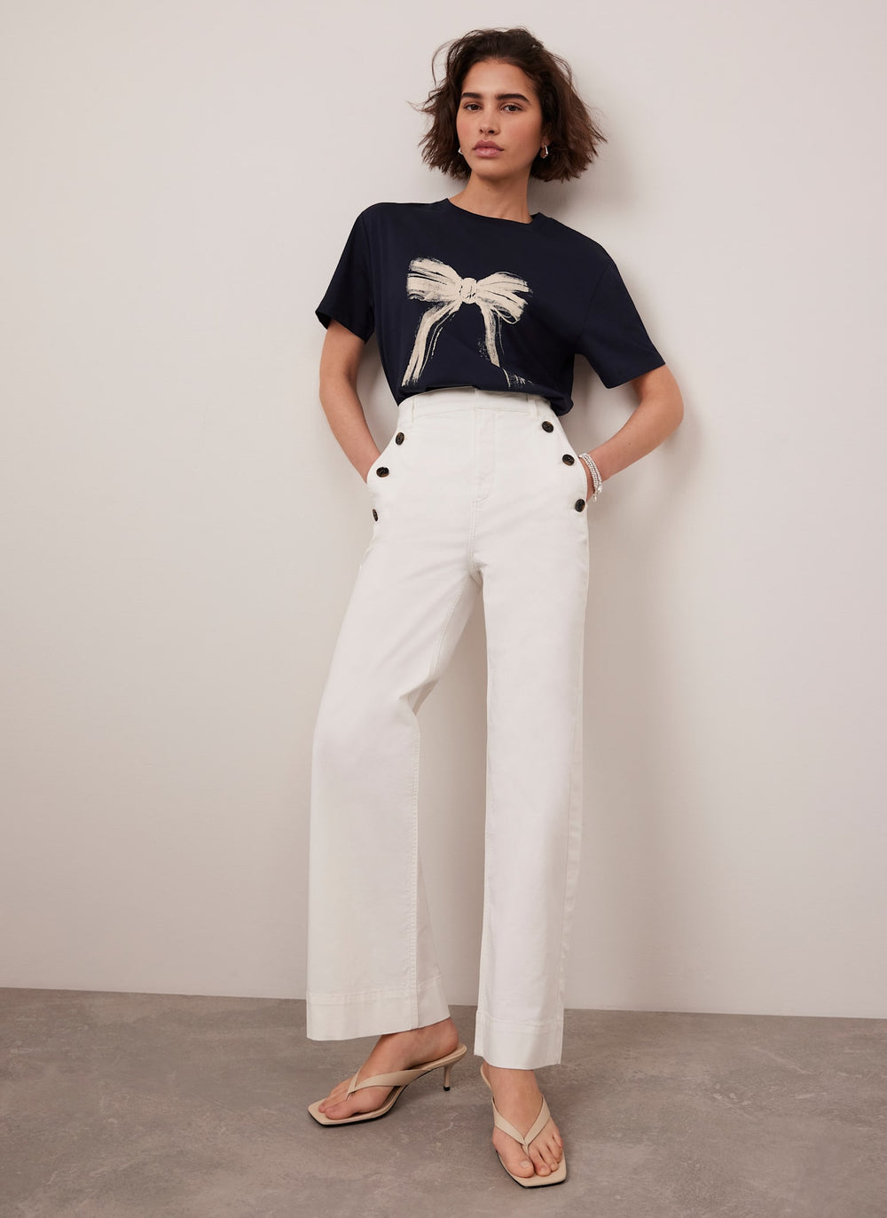 White Button Detail Trousers