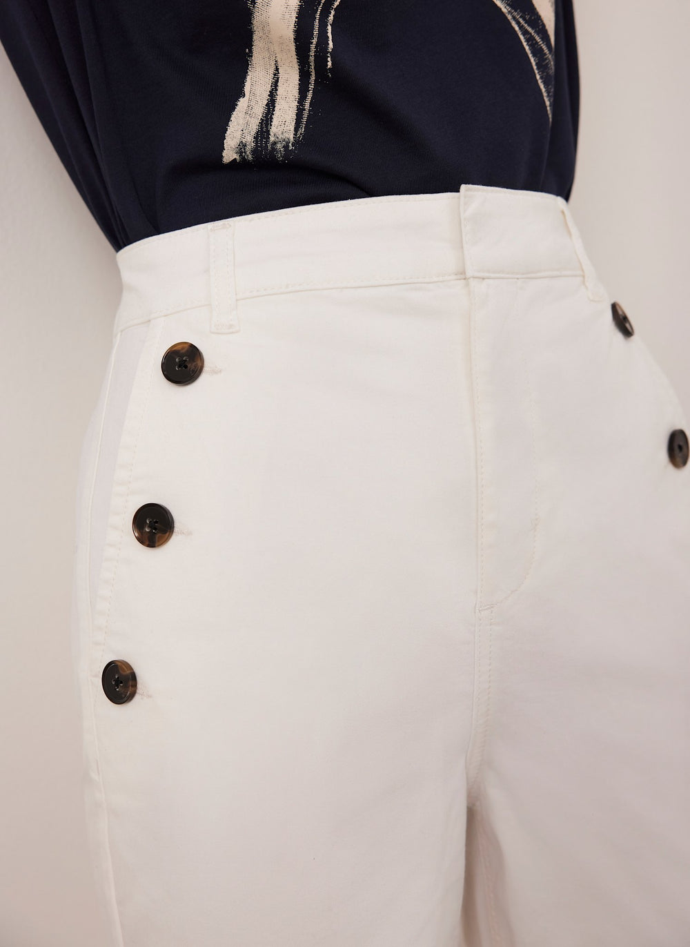 White Button Detail Trousers