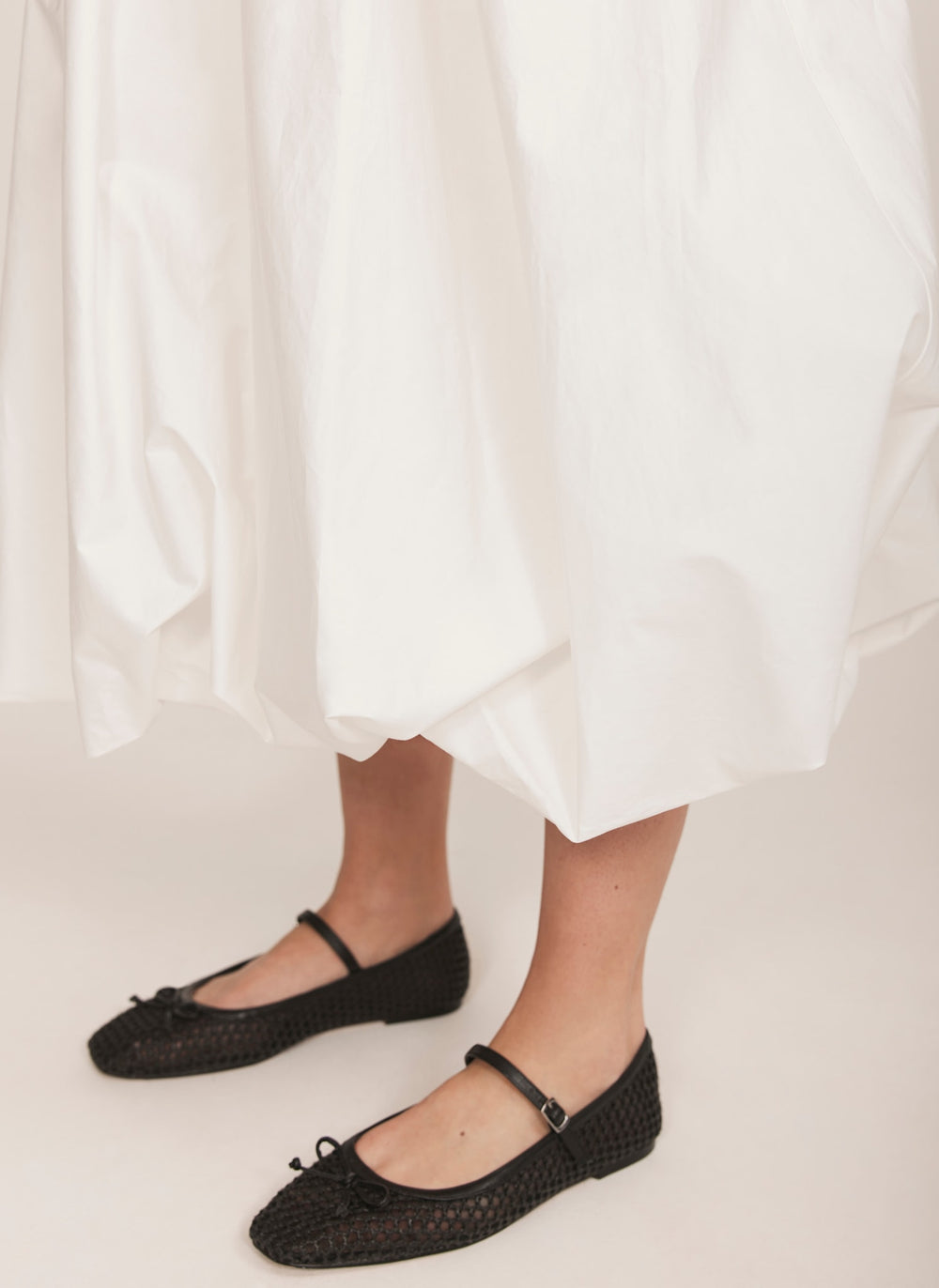 White Cotton Bubble Midi Skirt