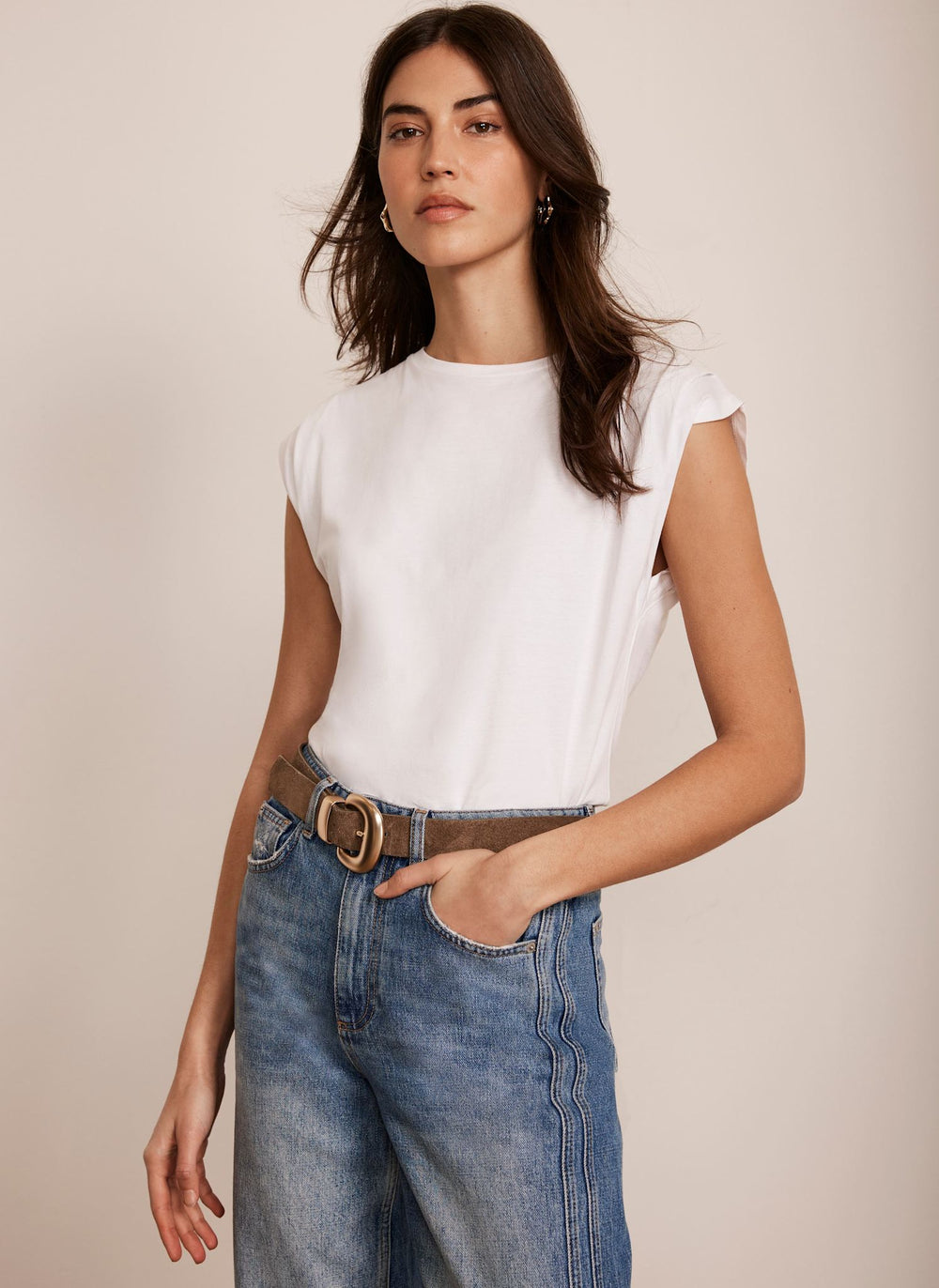 White Cotton Extended Shoulder T-Shirt