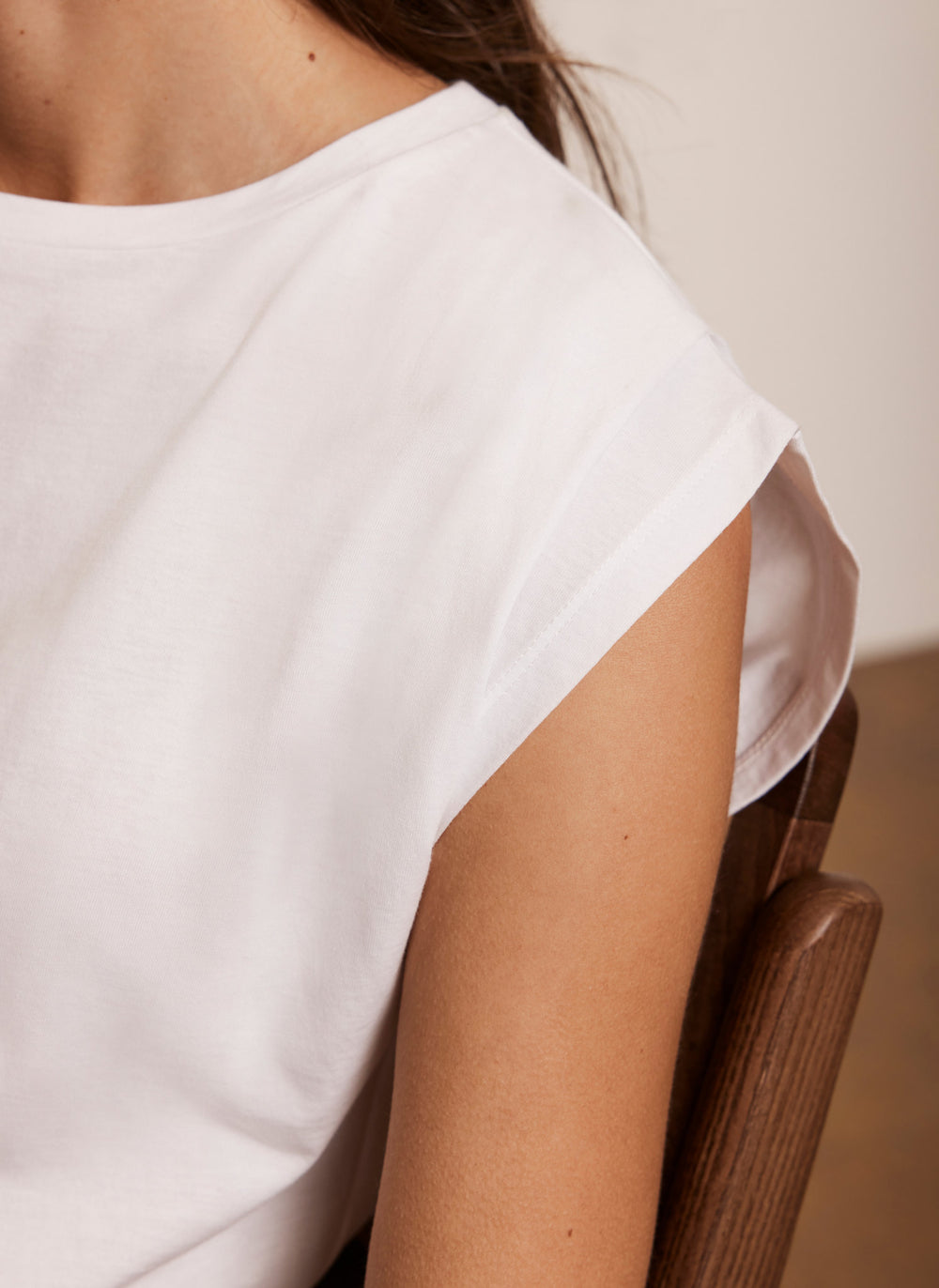 White Cotton Extended Shoulder T-Shirt