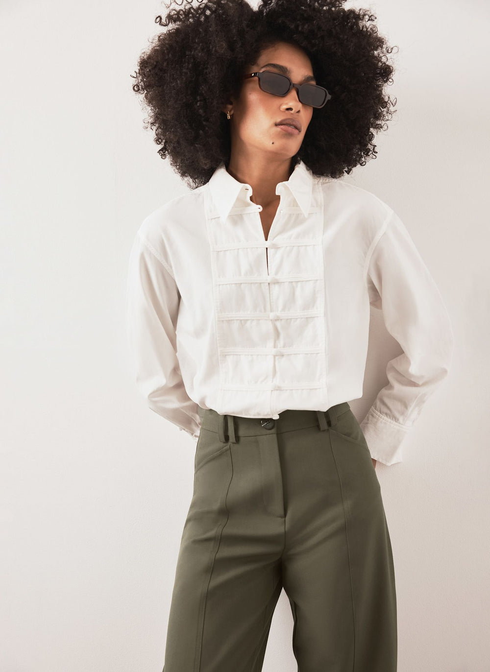 White Cotton Blend Knot Button Shirt