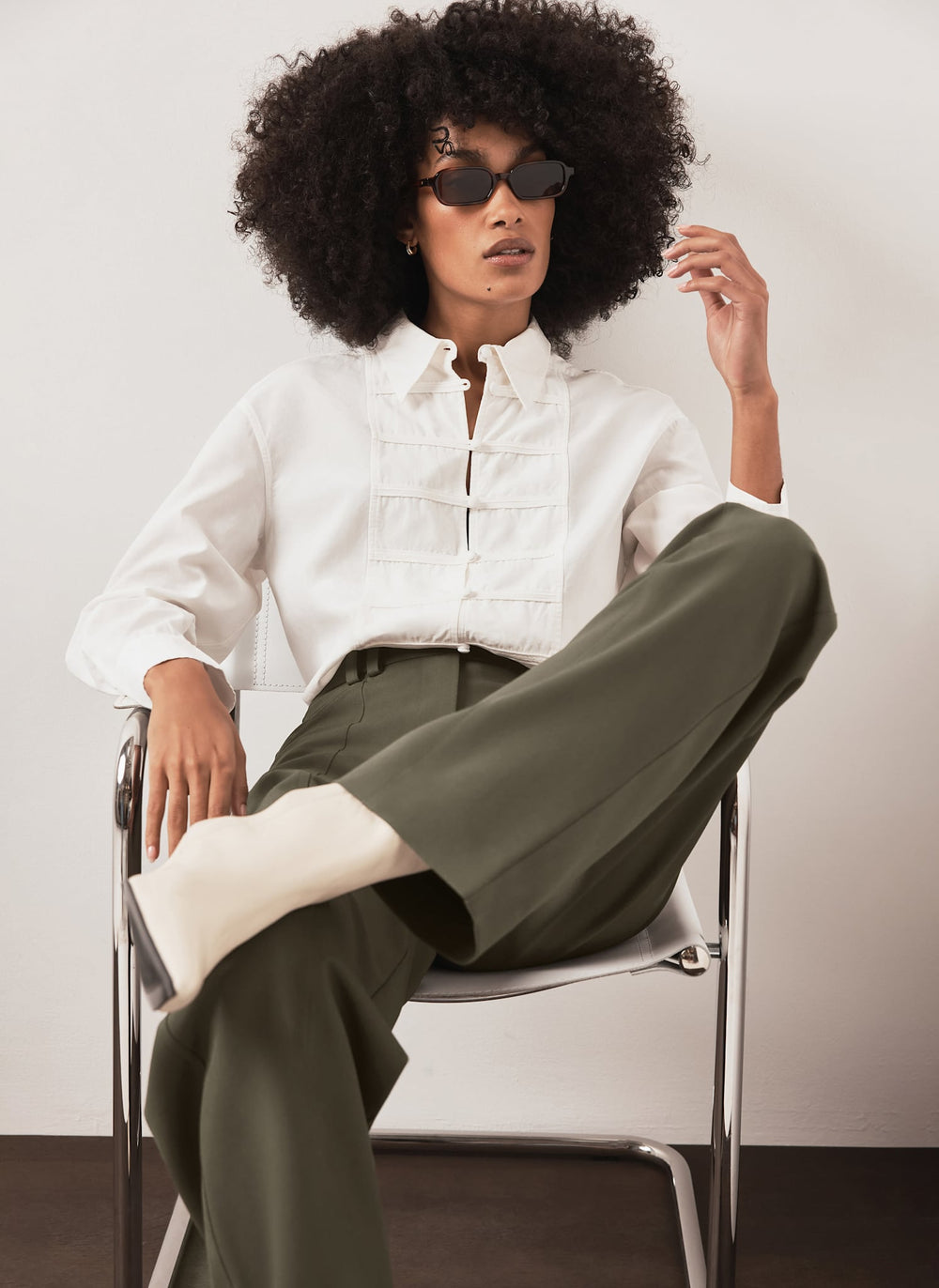White Cotton Blend Knot Button Shirt