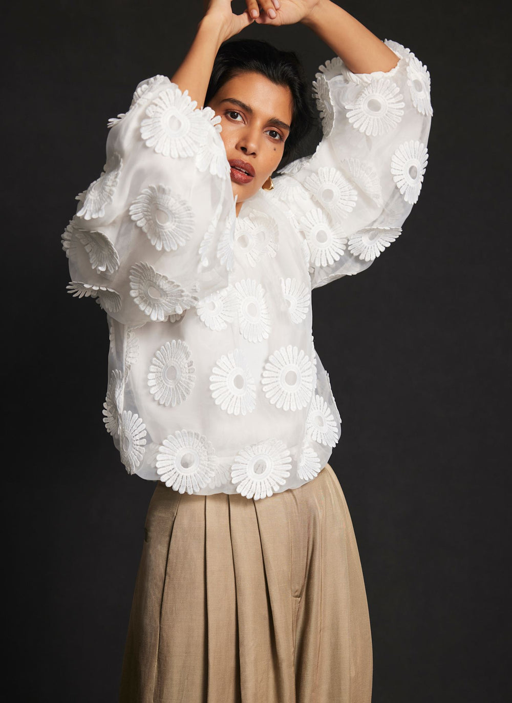 White Floral Applique Top