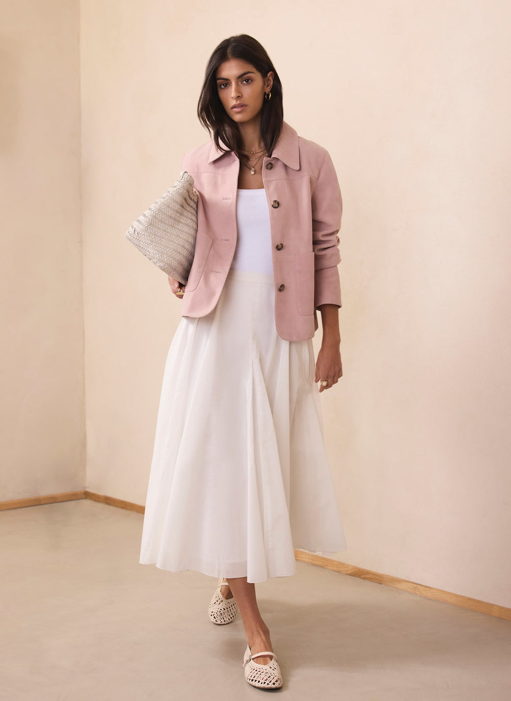 White Cotton Full Midi Skirt