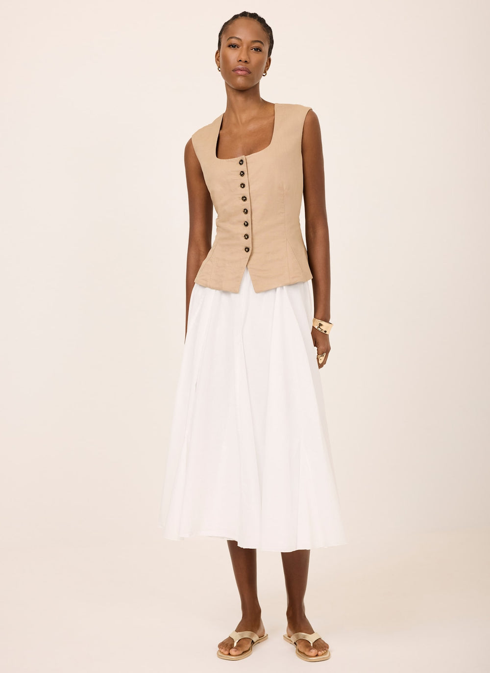 White Cotton Full Midi Skirt