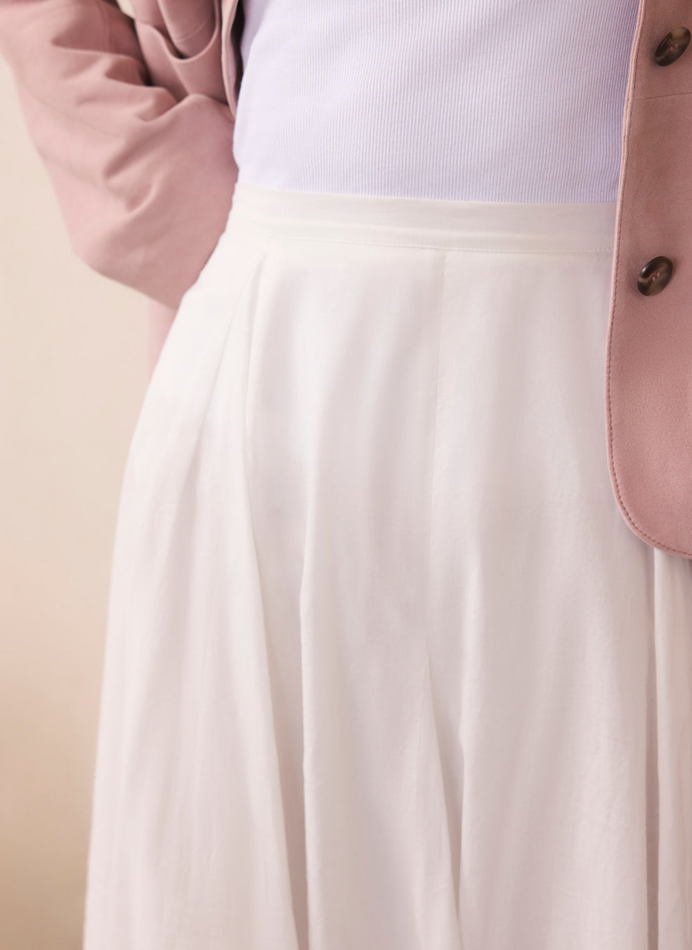 White Cotton Full Midi Skirt