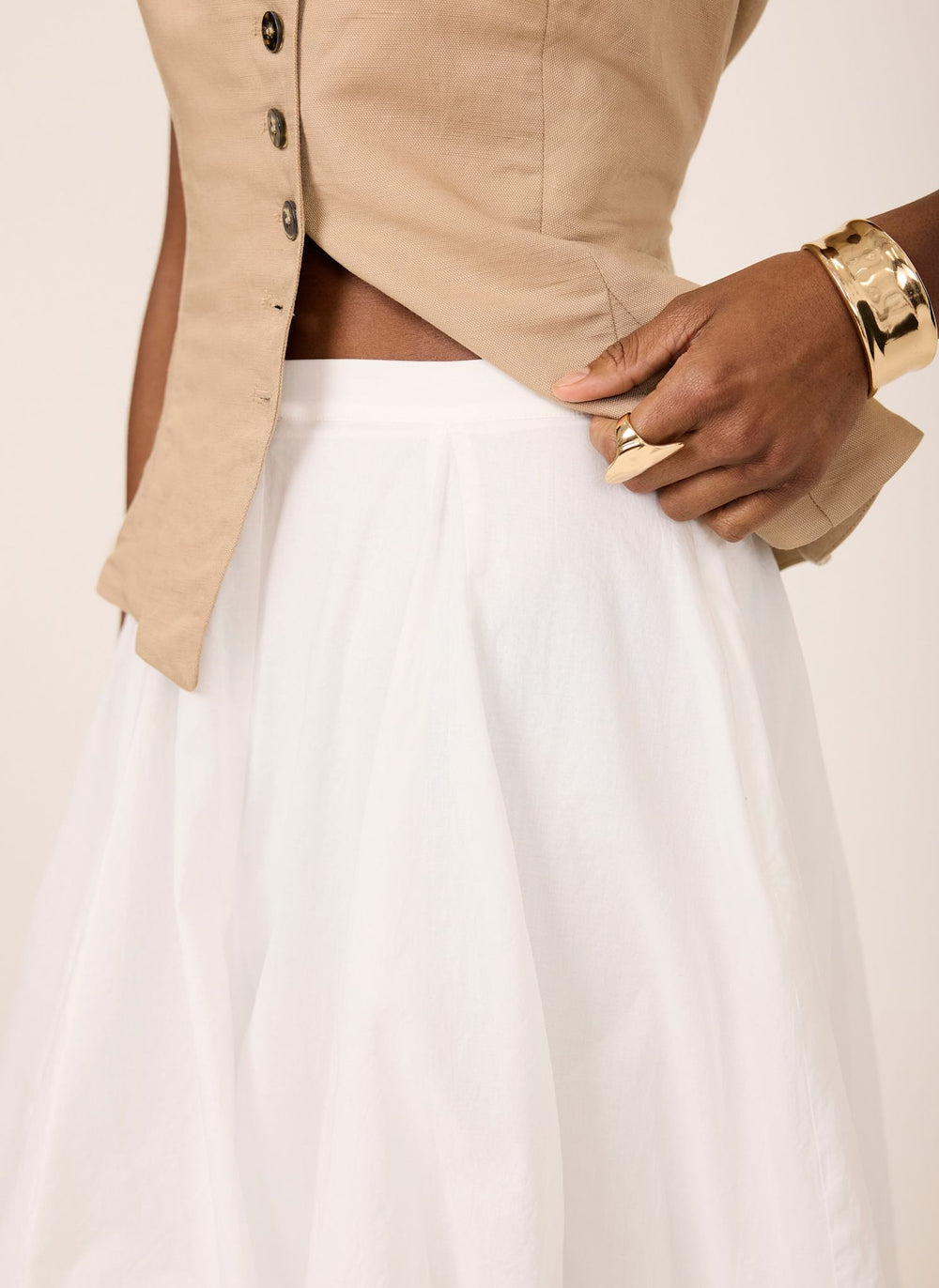 White Cotton Full Midi Skirt