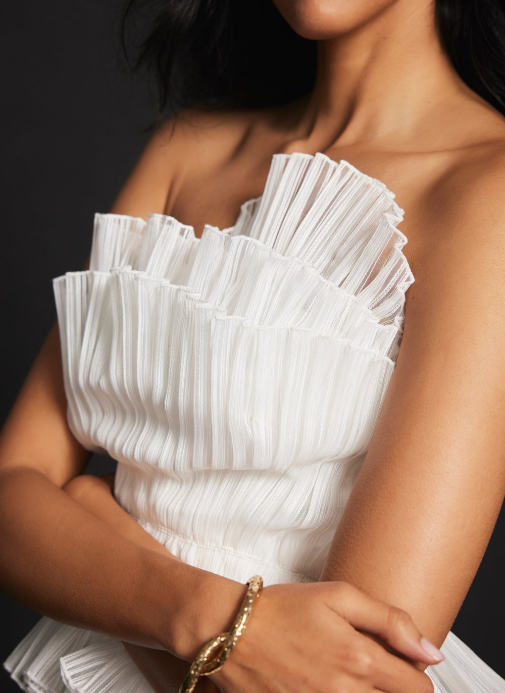 White Textured Bandeau Top