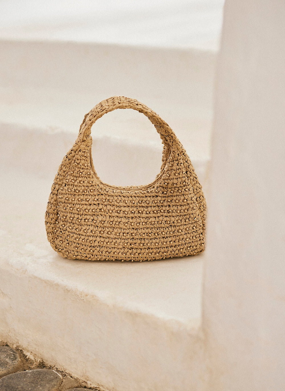 Winnie Neutral Woven Beaded Bag