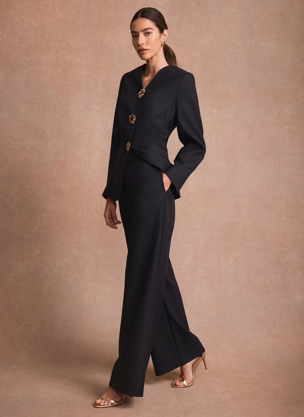 Navy Tailored Wide Leg Trousers