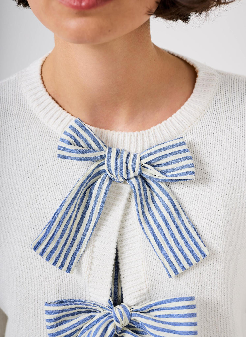 White Cotton Blend Bow Detail Jumper
