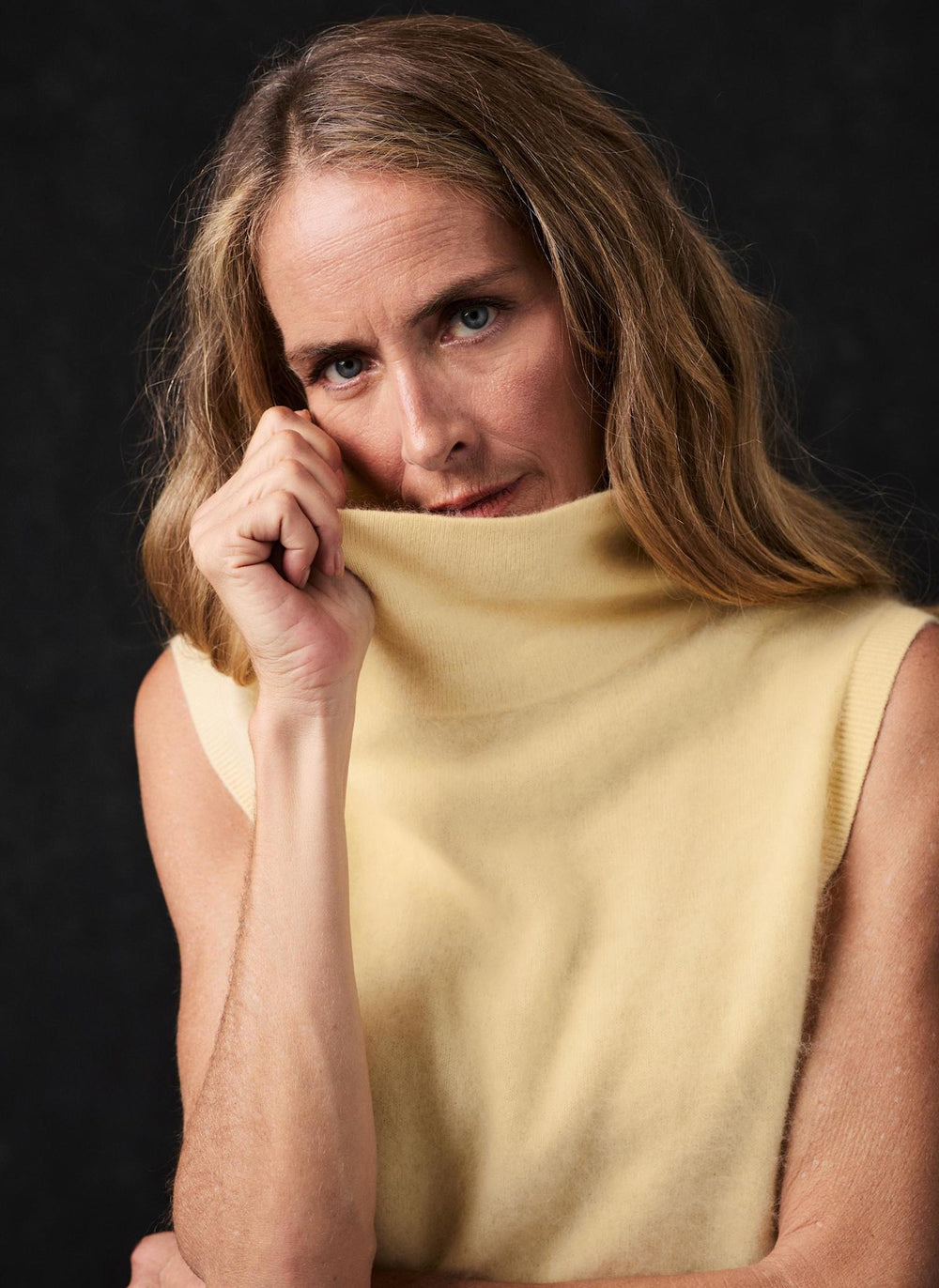 Yellow Brushed Wool Sleeveless Knit Top