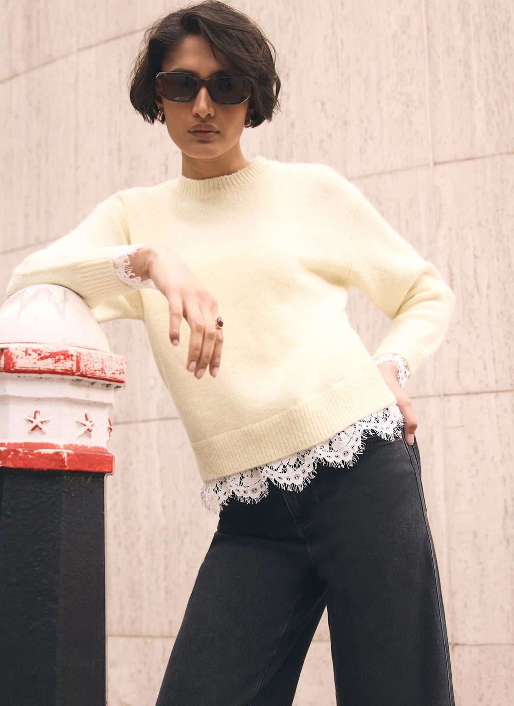 Butter Yellow Lace Hem Jumper