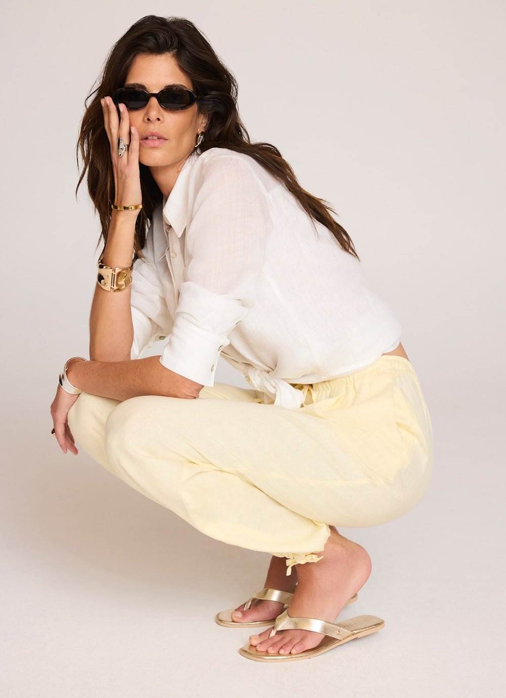 Yellow Linen Balloon Trousers