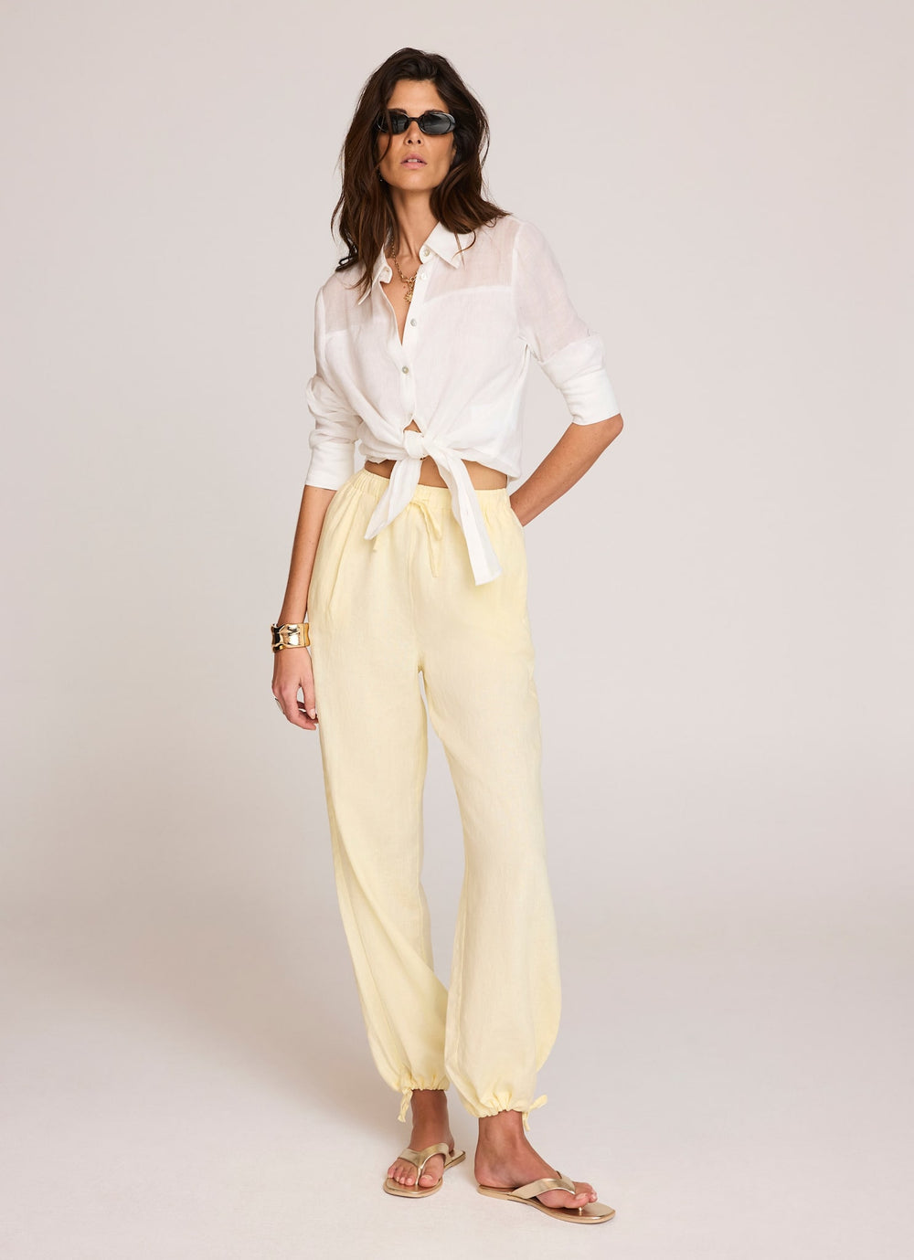 Yellow Linen Balloon Trousers