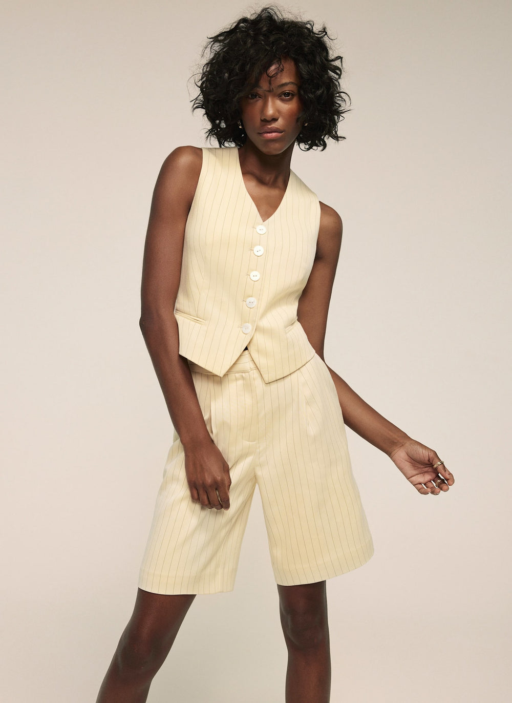 Yellow Pinstripe Tailored Shorts