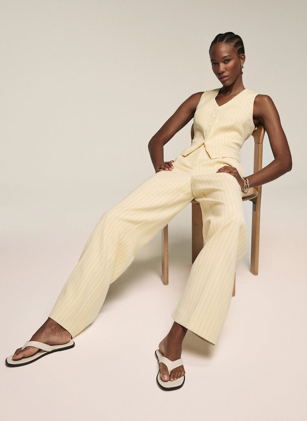 Yellow Pinstripe Wide Tailored Trousers