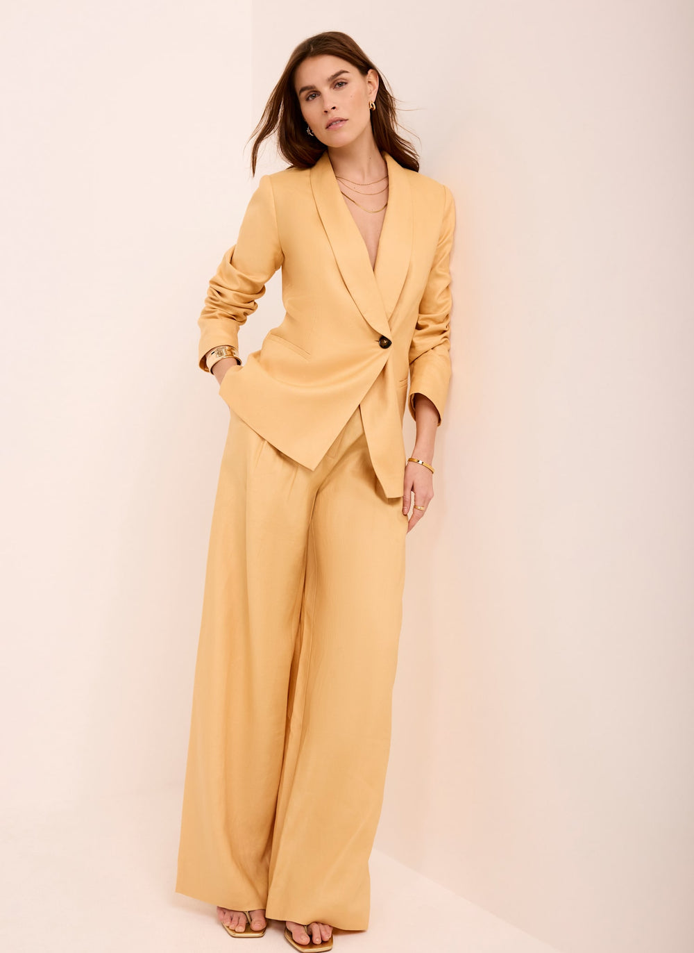 Yellow Ramie Single Breasted Blazer