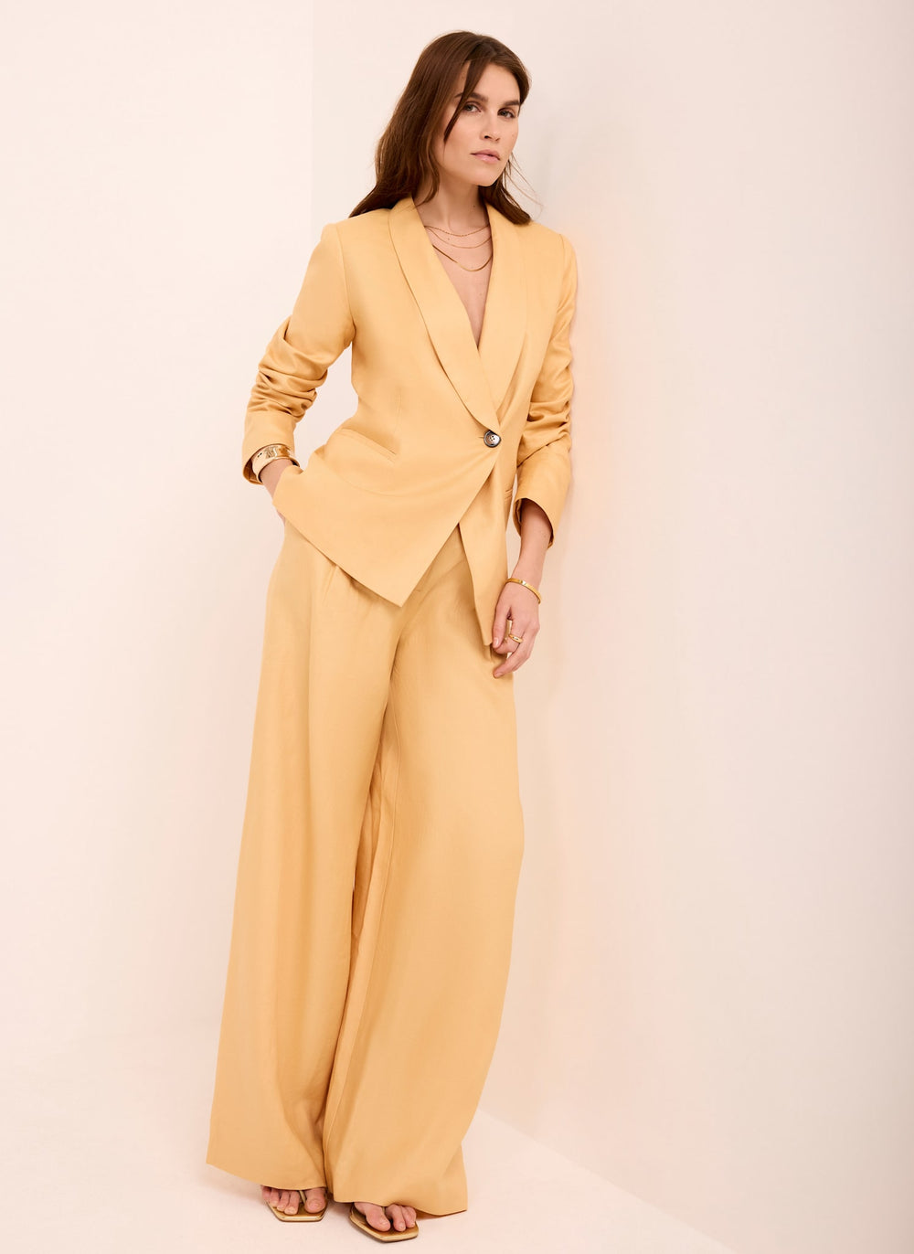 Yellow Ramie Single Breasted Blazer