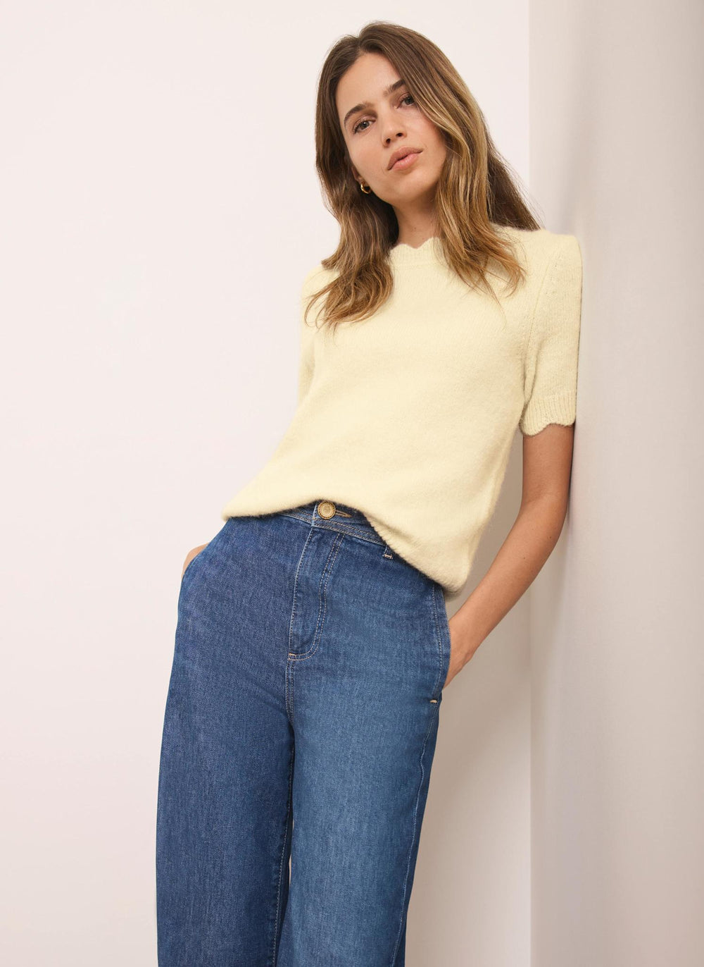 Butter Yellow Scallop Knit Top