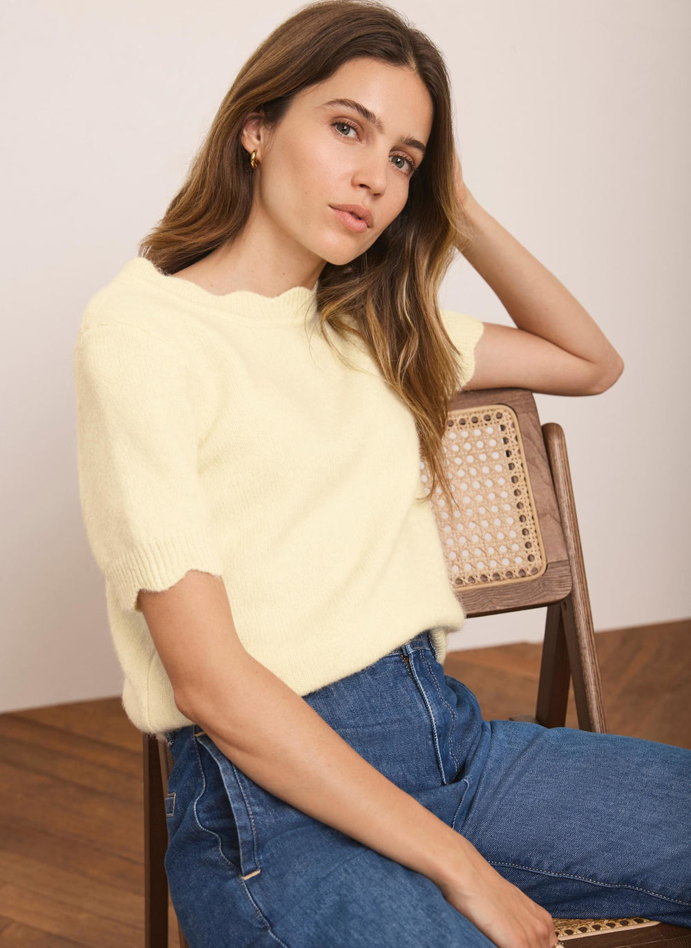 Butter Yellow Scallop Knit Top
