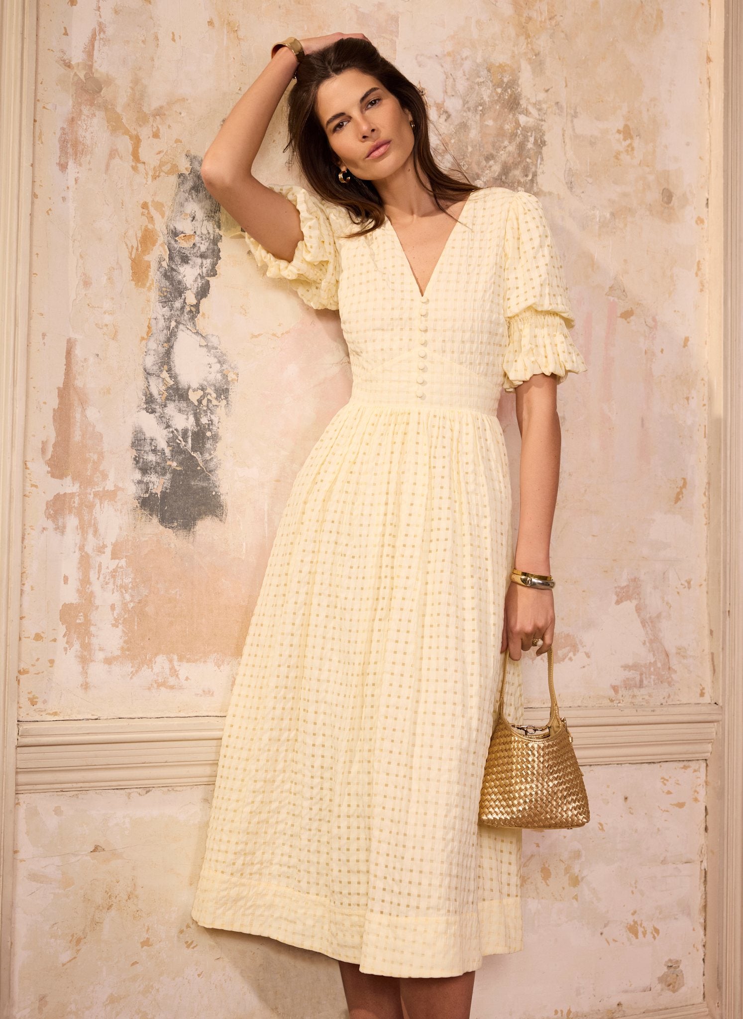 Yellow Checked Midi Dress – Mint Velvet
