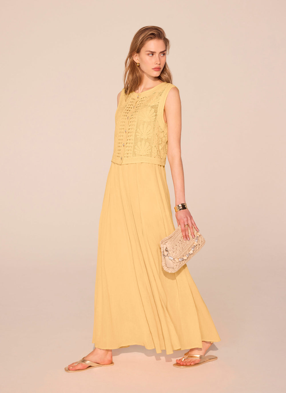 Yellow Crochet Shell Maxi Dress