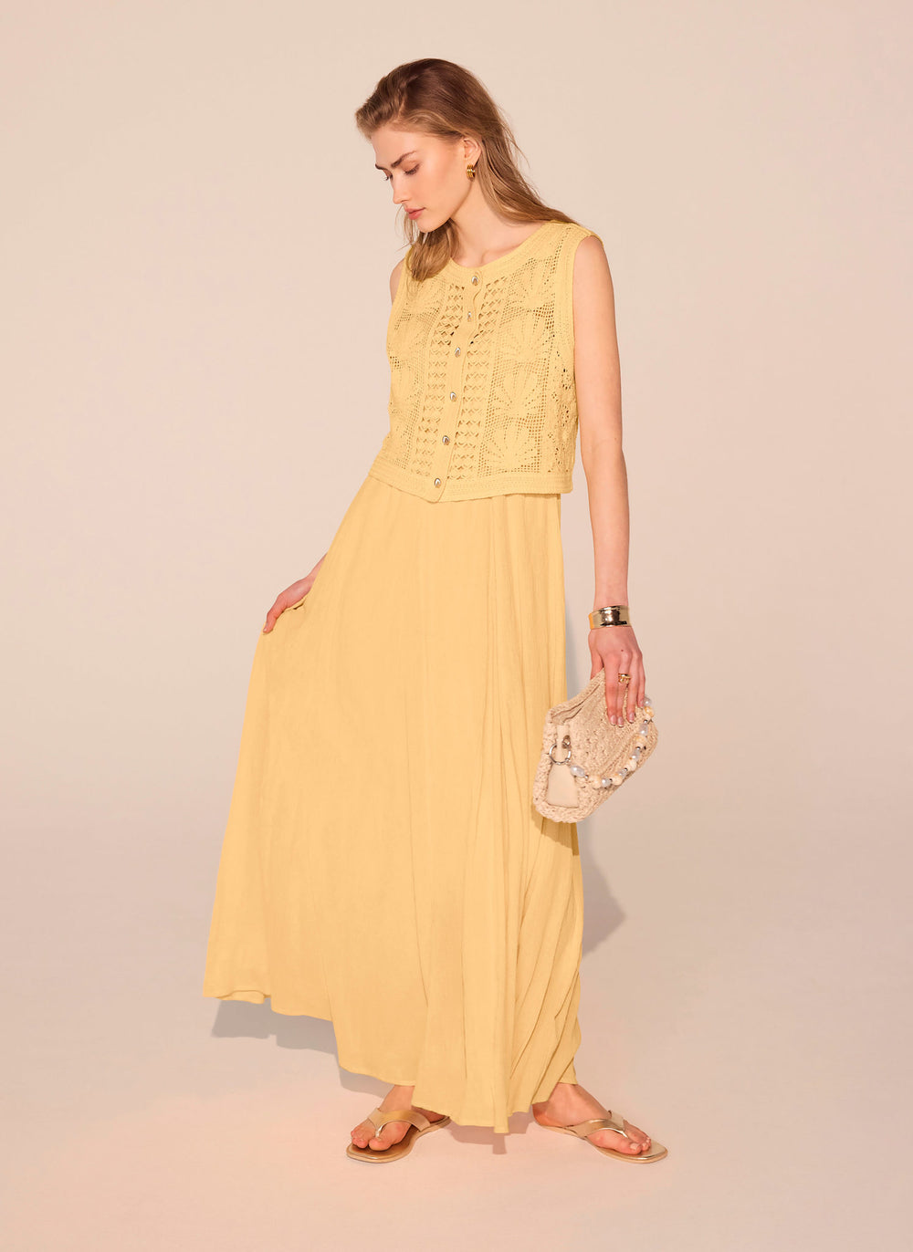 Yellow Crochet Shell Maxi Dress