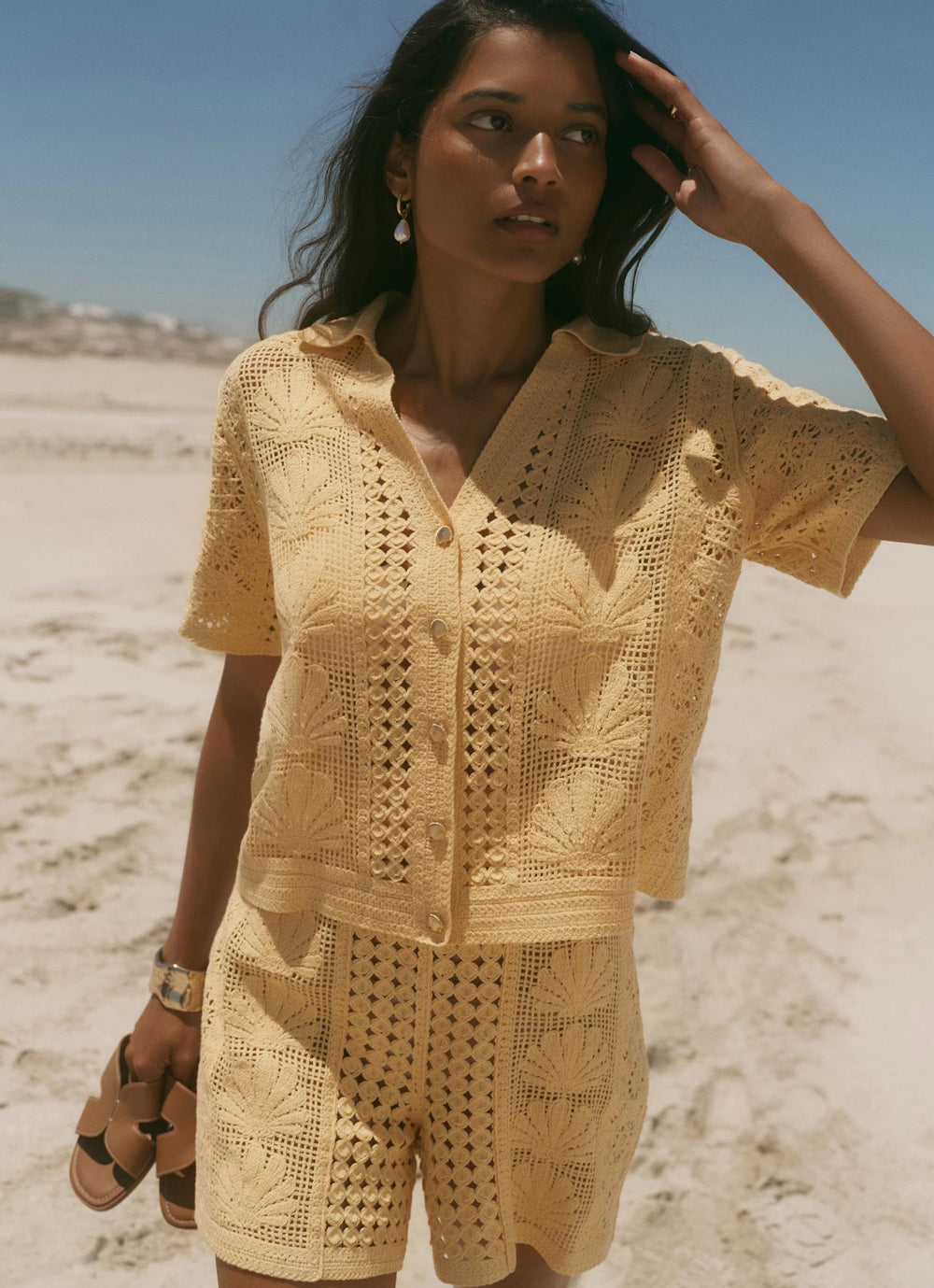 Yellow Crochet Shell Shirt