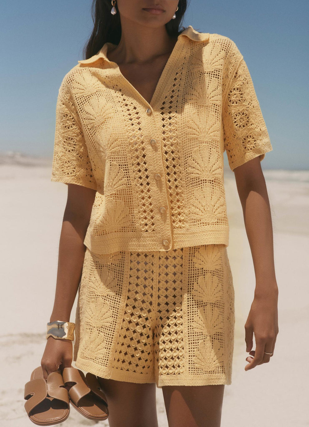Yellow Crochet Shell Shirt