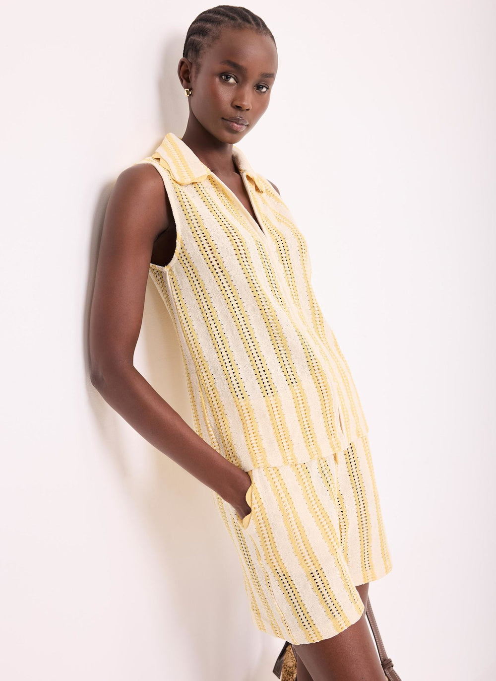Yellow Stripe Beach Short Set