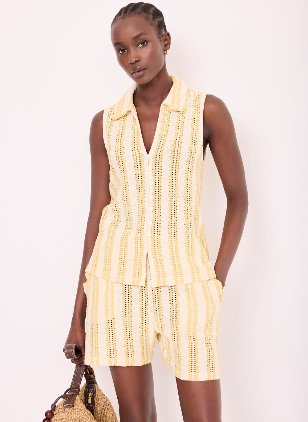 Yellow Stripe Beach Short Set