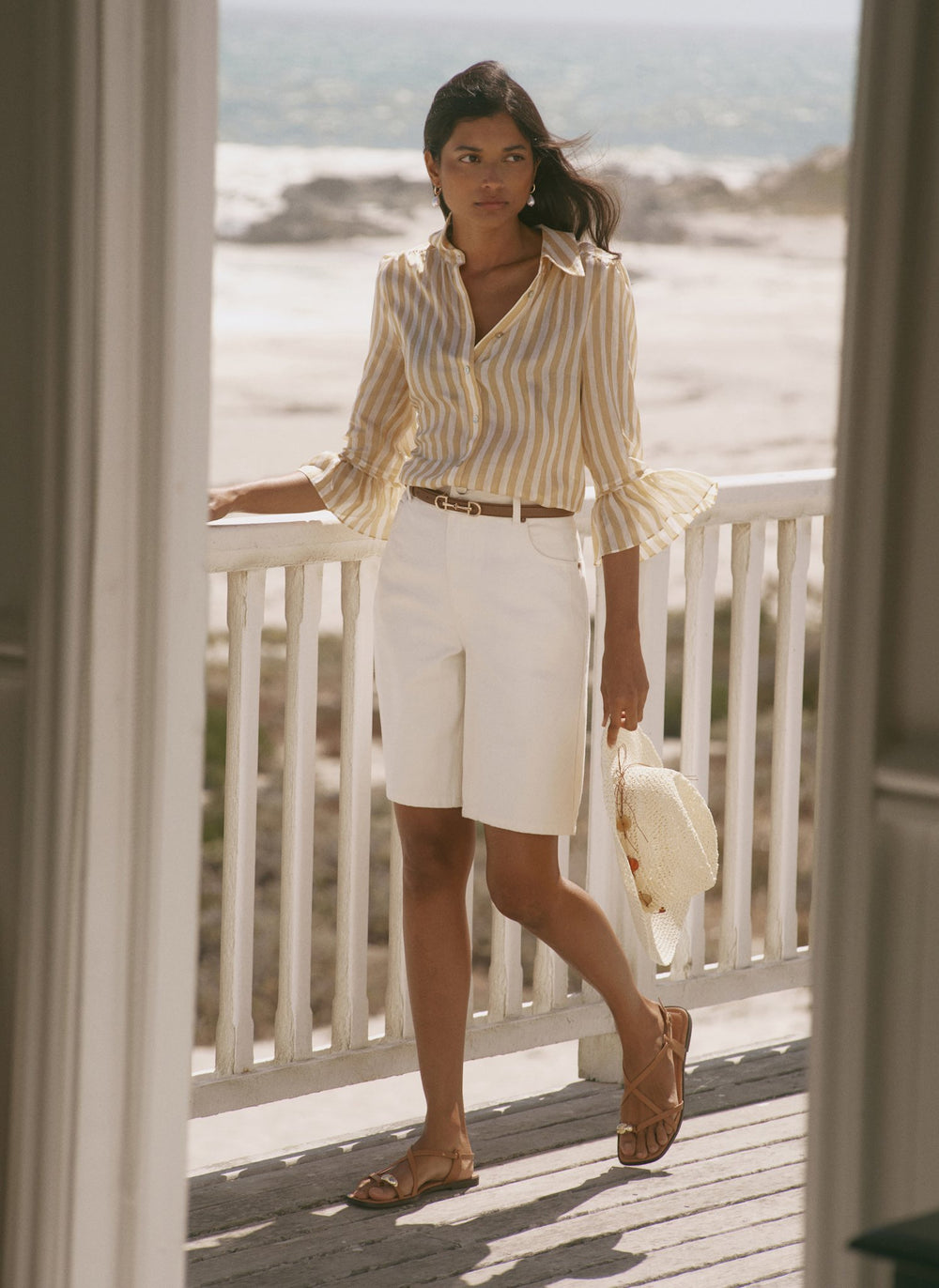 Yellow Striped Ruffle Detail Shirt