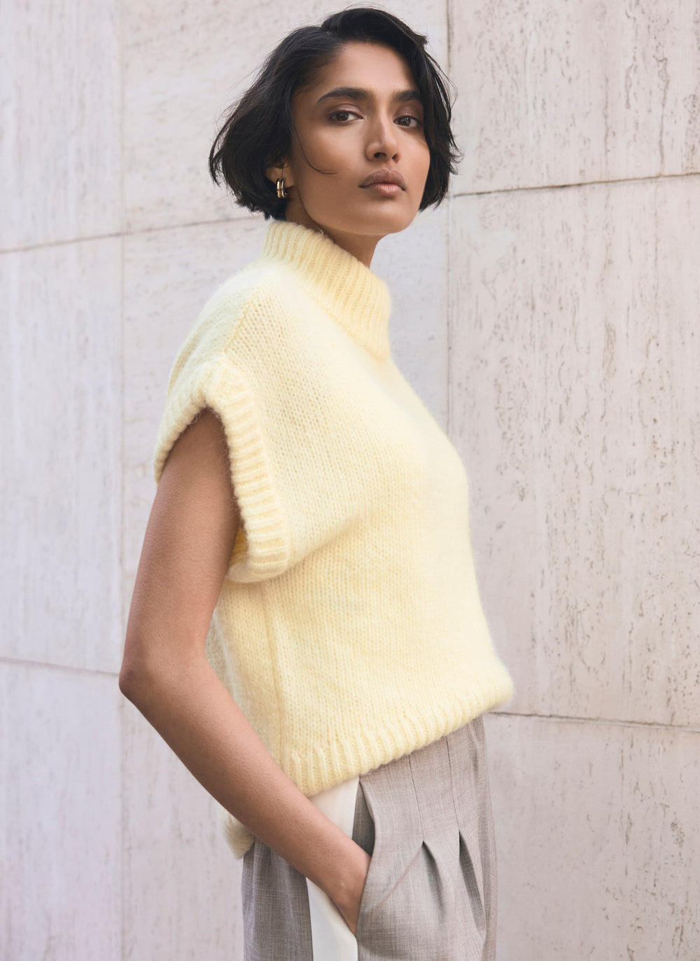 Butter Yellow Wool Blend Sleeveless Knit Top