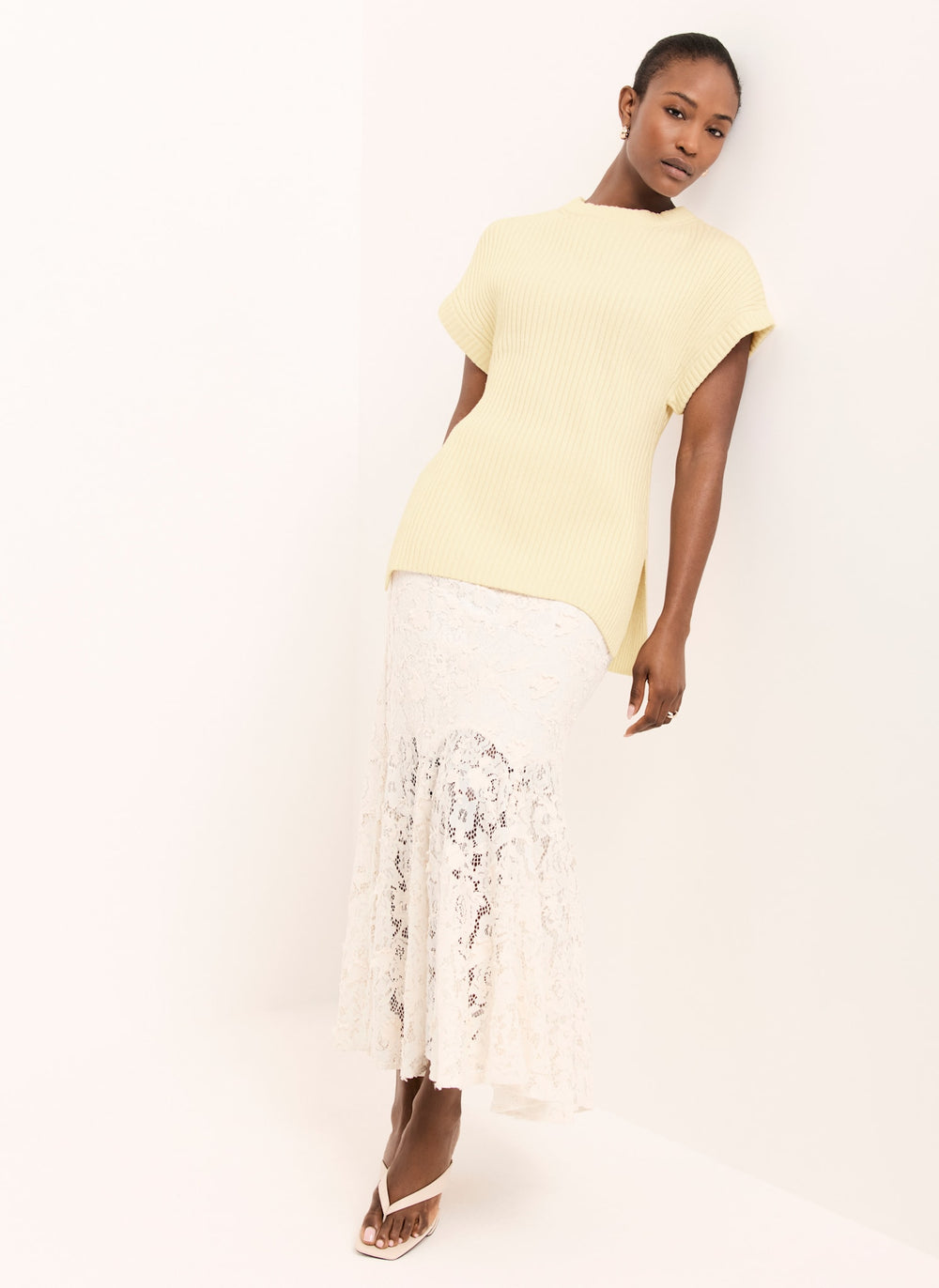 Butter Yellow Wool Blend Longline Knit Top