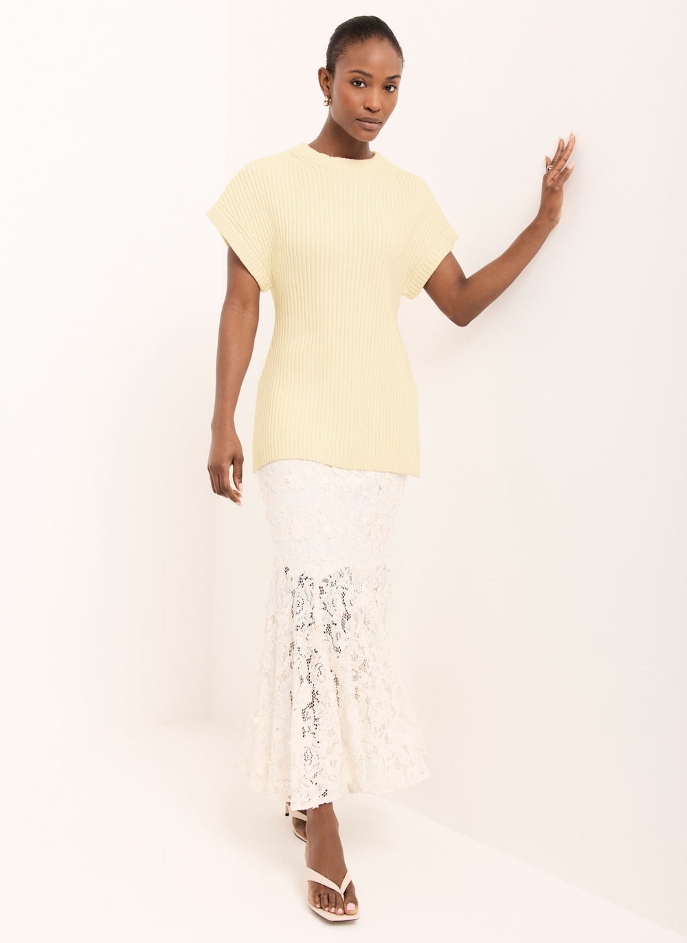 Butter Yellow Wool Blend Longline Knit Top