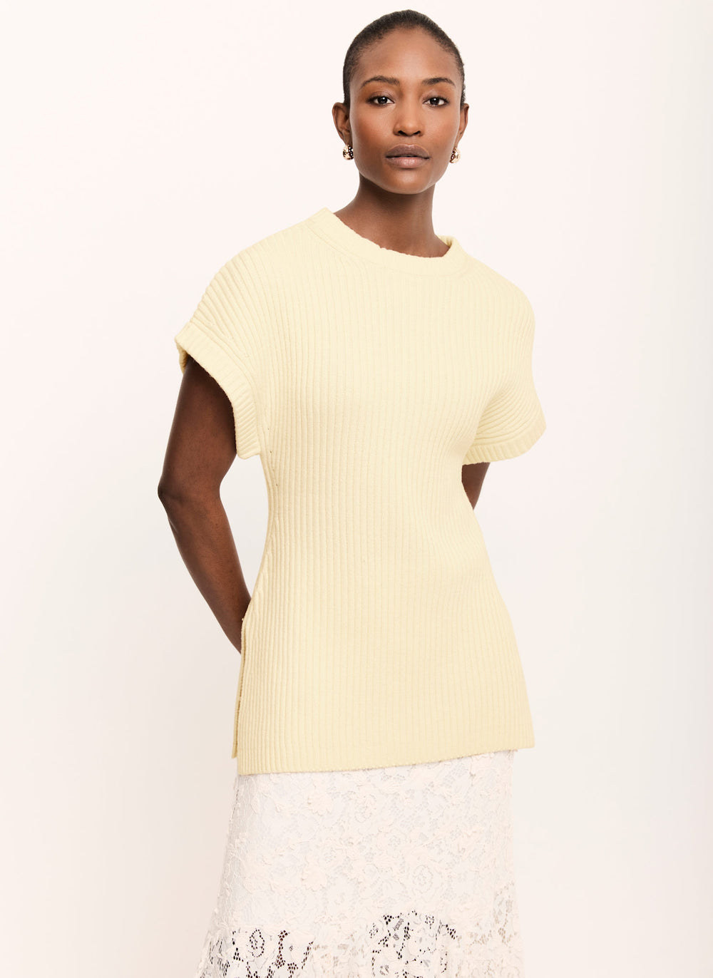Butter Yellow Wool Blend Longline Knit Top